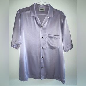 2021 nanushka purple satin camp style shirt.